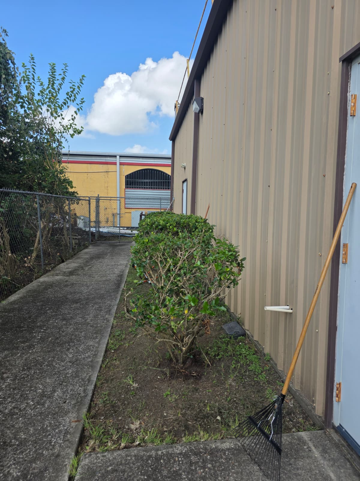 Tree trimming, shrub pruning, and landscape cleanup at a Houston daycare facility